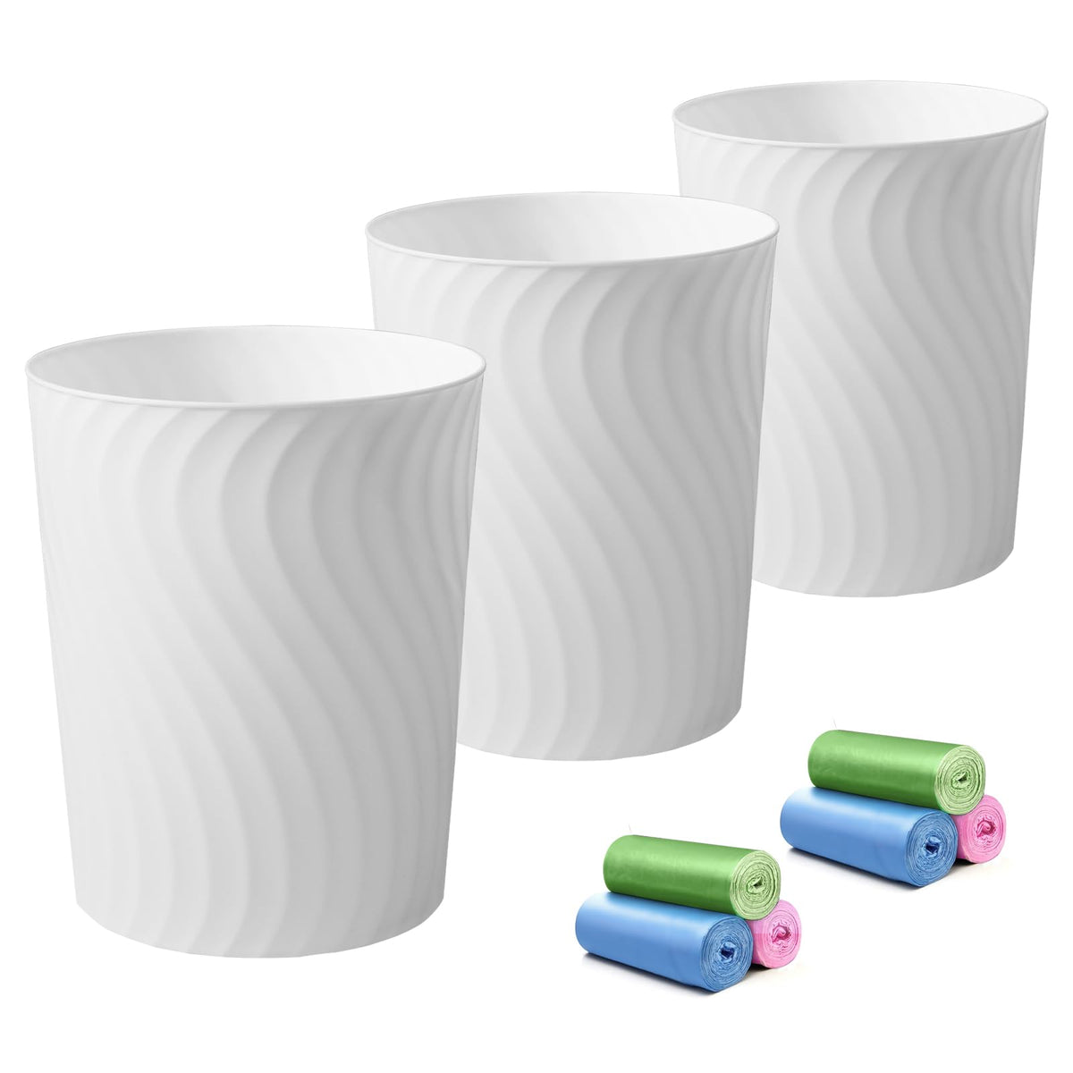 YGJT small trash can 3-pack, front view, compact 1.8 gallon for tight spaces.