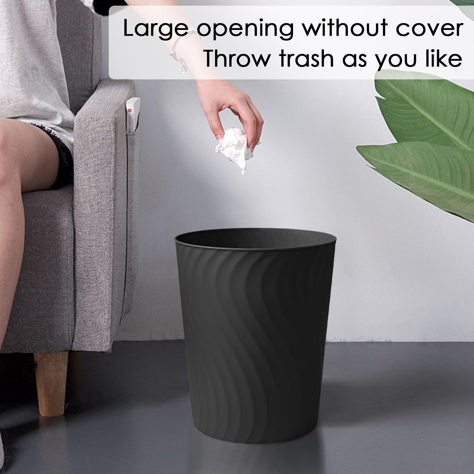 YGJT three-pack black trash can front view with modern, sleek design for bathrooms.
