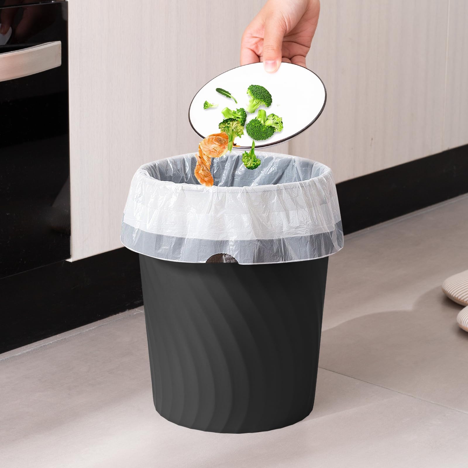 YGJT three-pack black trash can under-sink placement for versatile storage use.