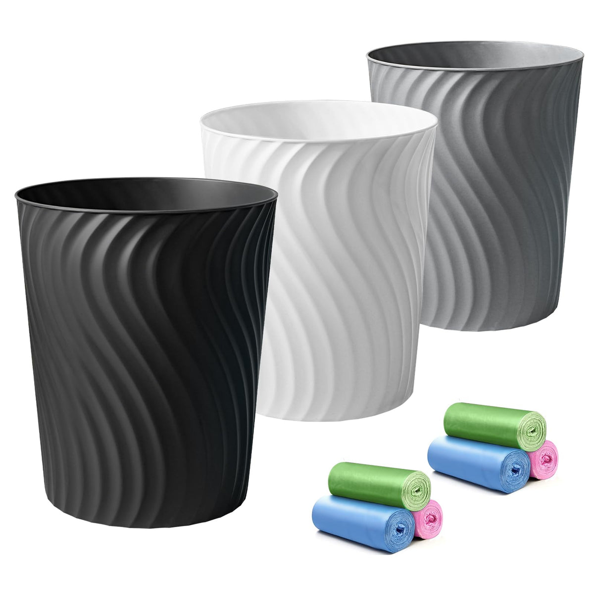 YGJT small trash can trio in white, ideal for compact spaces like bathrooms and desks.