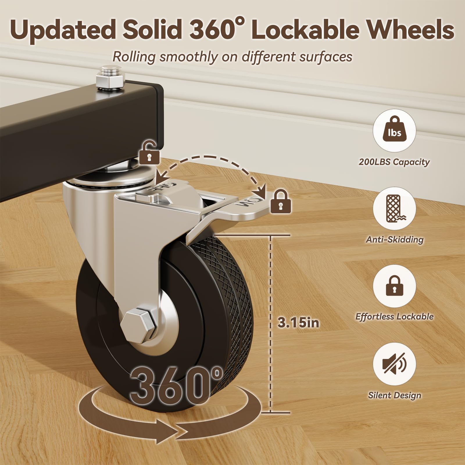 YGleeao 360-degree wheels with locks ensure stable rolling.