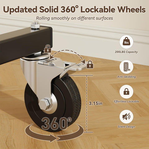 YGleeao 360-degree wheels with locks ensure stable rolling.