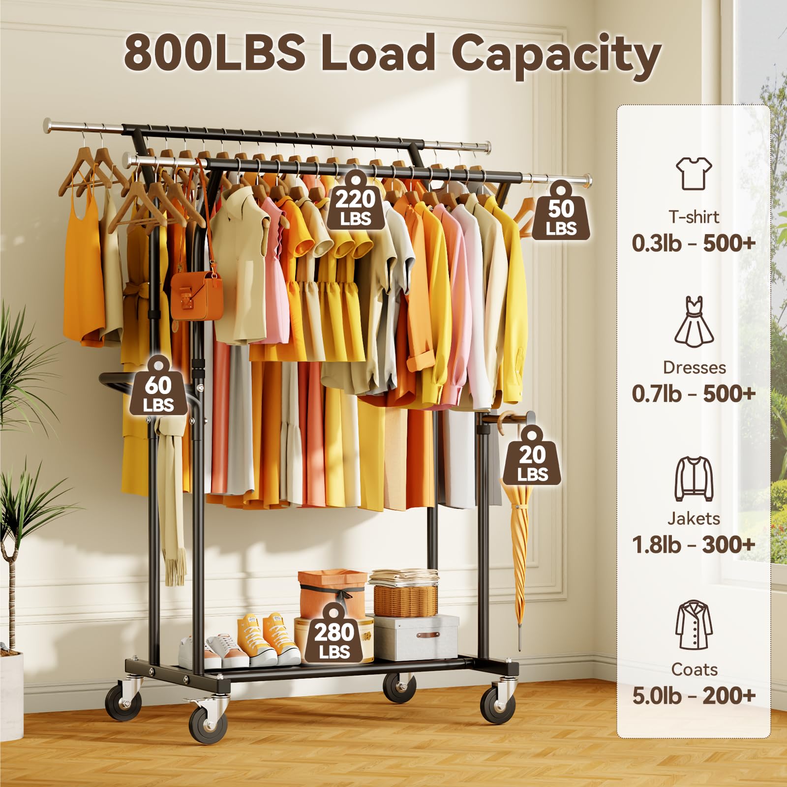 YGleeao heavy-duty rack side view with wheels showcases mobile organization.