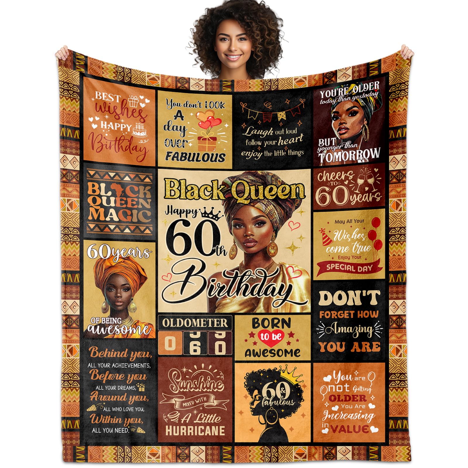 YHIKOUY African American 60th birthday blanket close-up text celebrating achievement and joy
