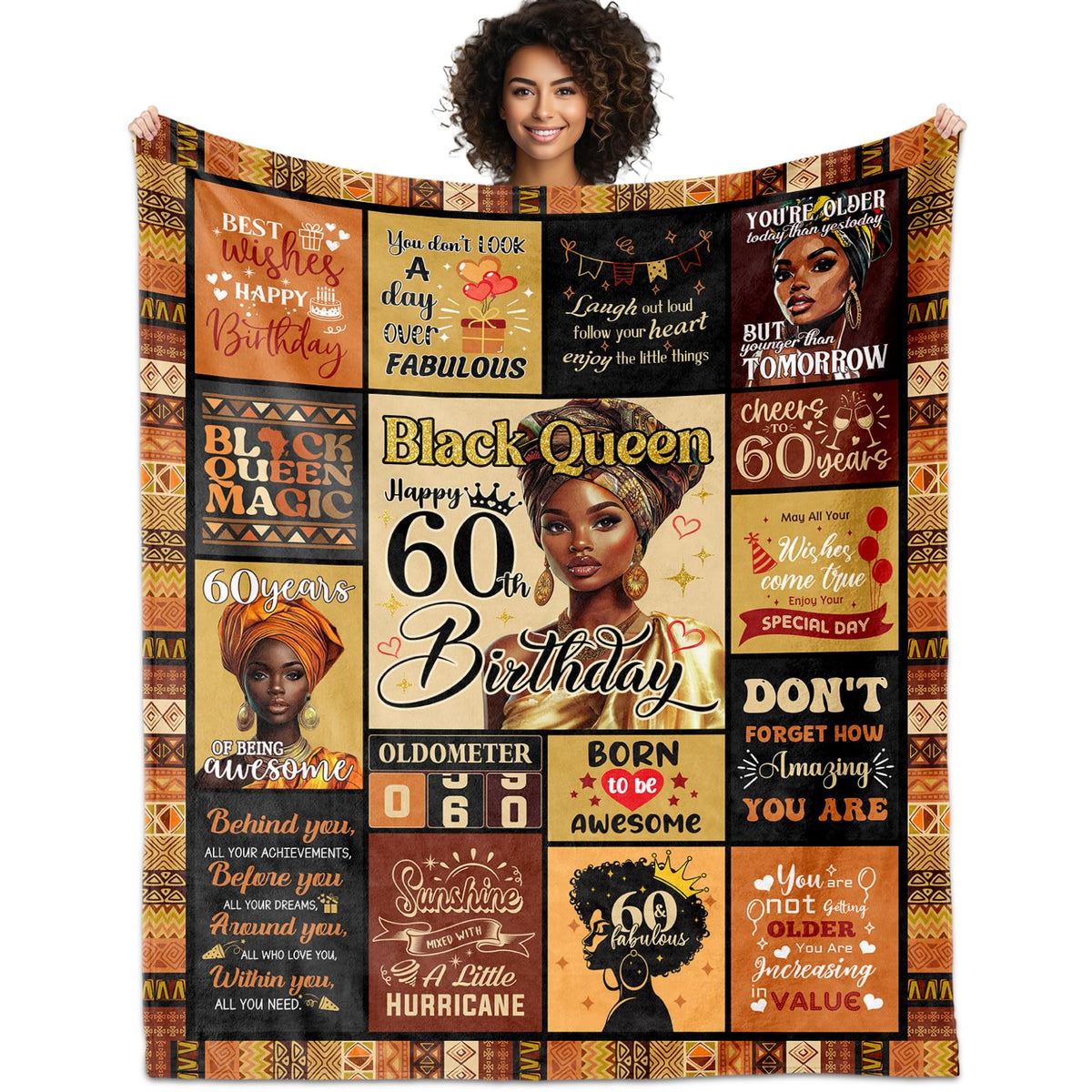 YHIKOUY African American 60th birthday blanket close-up text celebrating achievement and joy