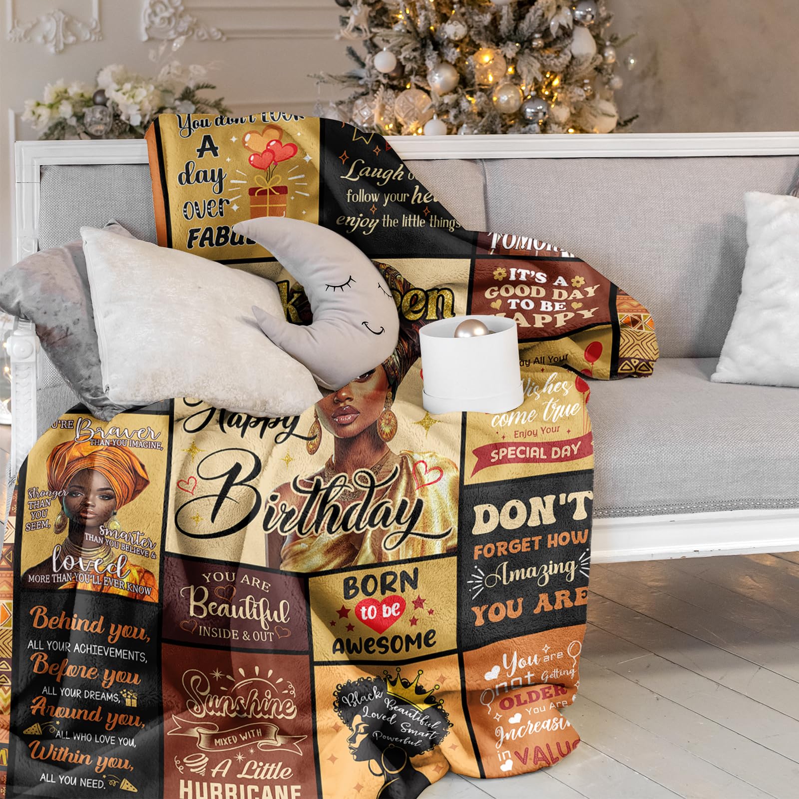 YHIKOUY birthday blanket on a sofa demonstrating versatile home comfort