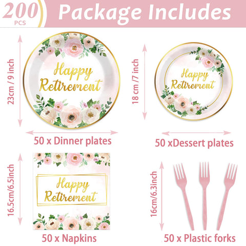 Yiaoyinnz pink floral retirement plates 7 inch with gold rim, bright party table decor.