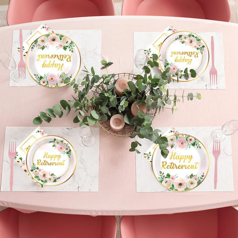 Yiaoyinnz pink floral dinnerware with gold rim, practical for gatherings.