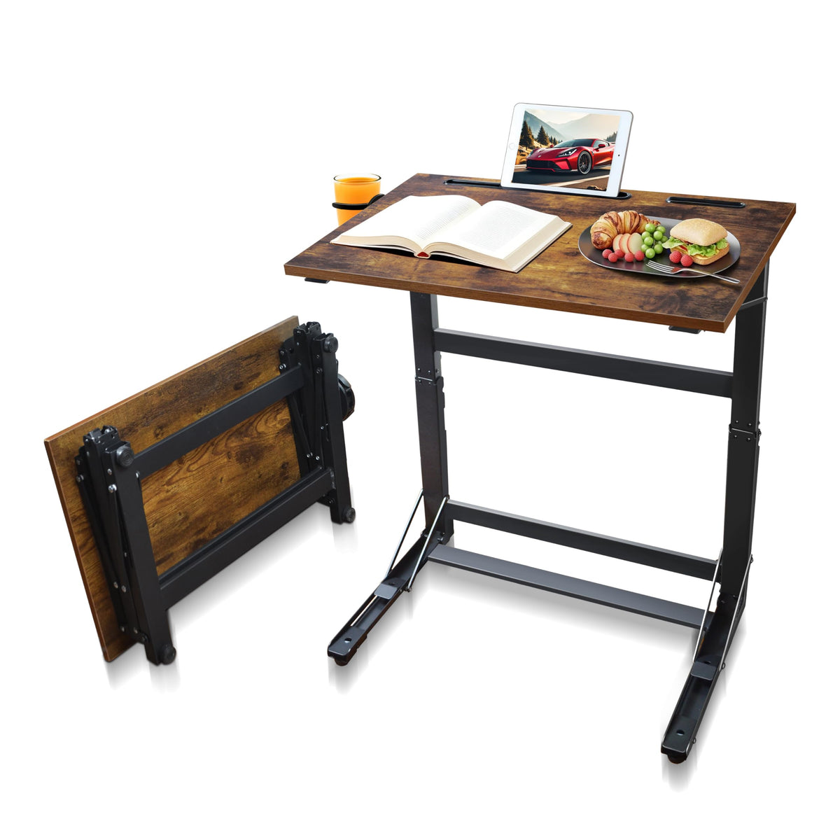 YIBOLIN'S Couch Table Tray over the arm for easy reach and snacks.