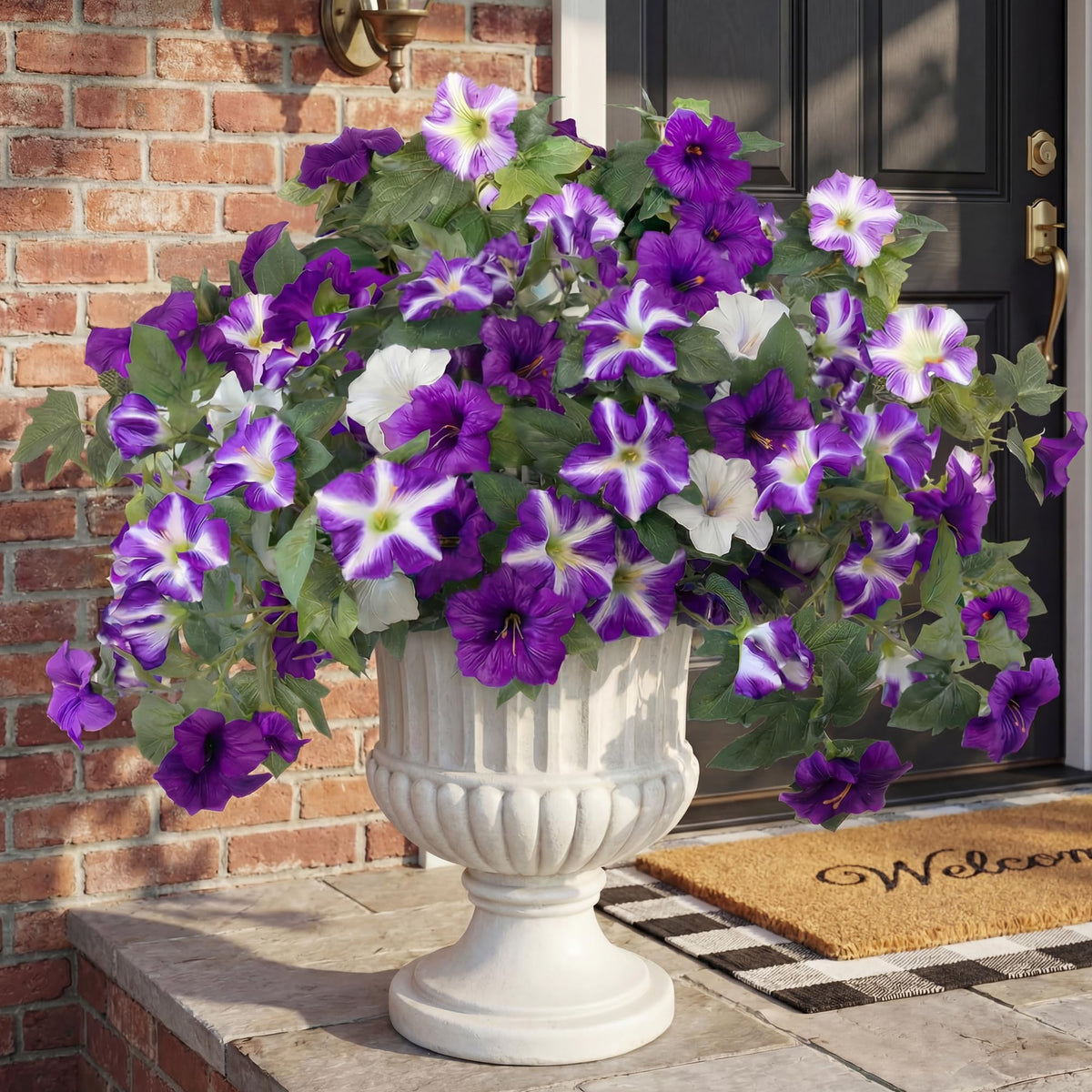 YIBUKIY artificial petunia vine, 25.5 inches, ideal for dramatic outdoor displays.