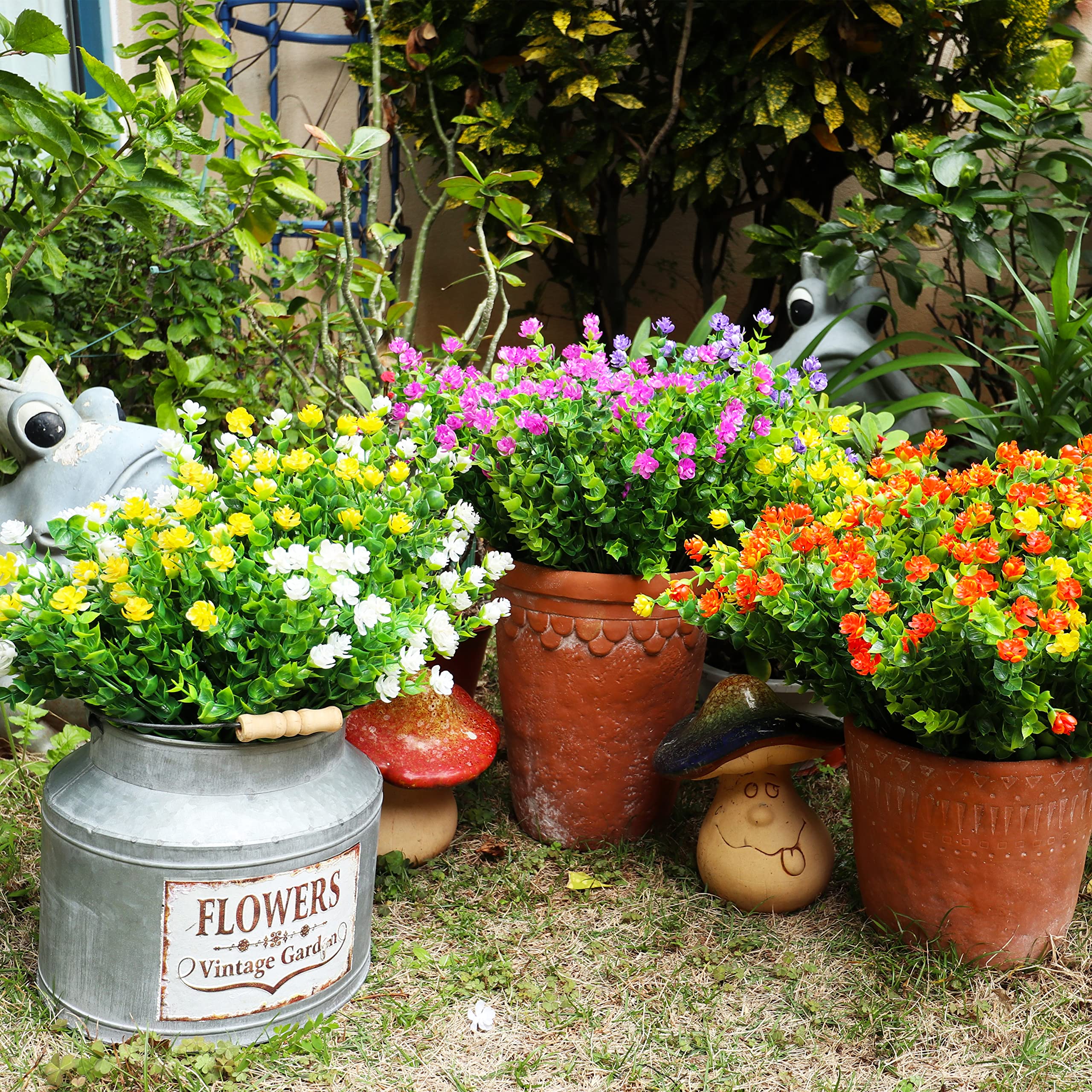 YIBUKIY UV-resistant fake plants keep vivid colors on sunny porches.