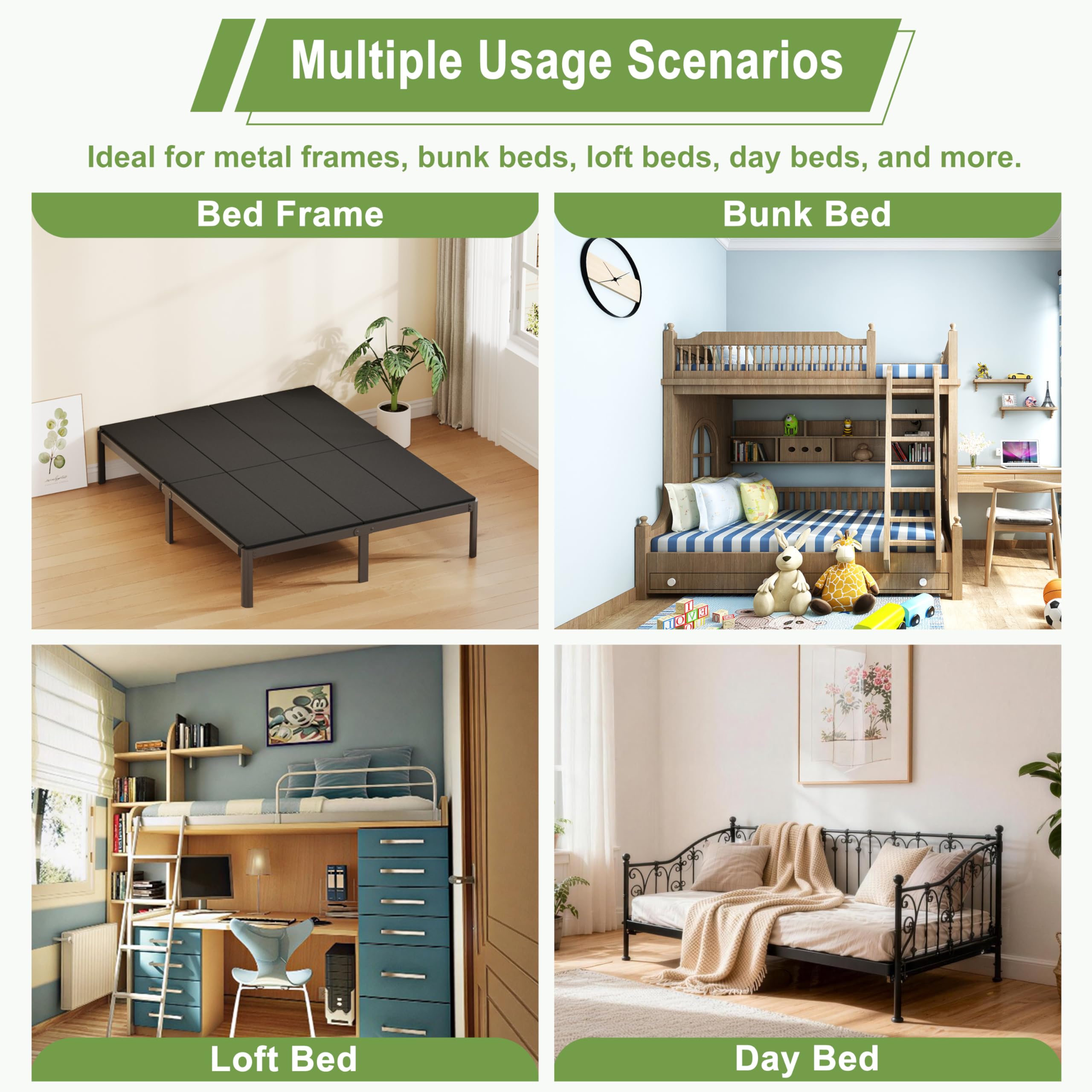 Yicensen bunkie board fits standard twin frames with up to 4 inch slat spacing.