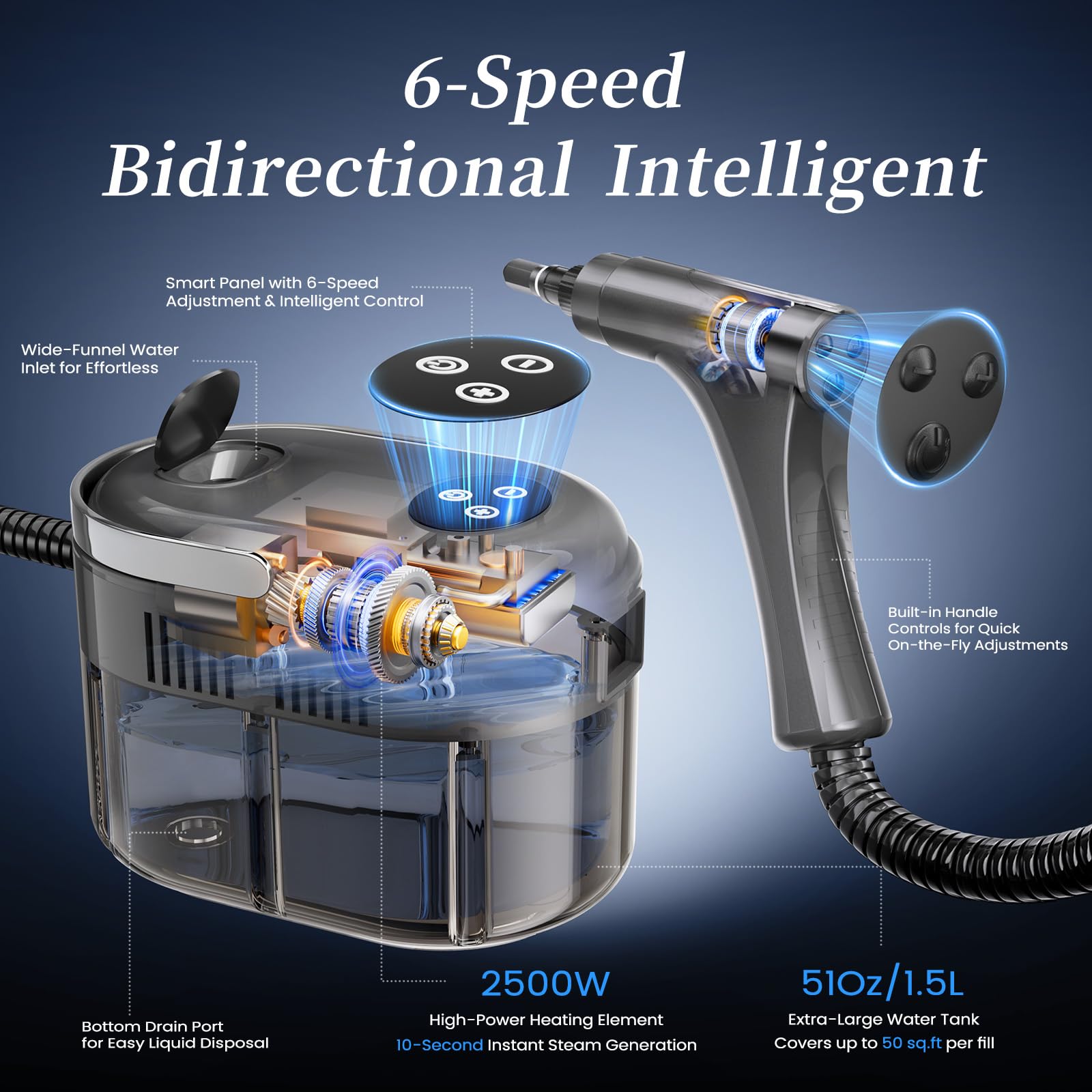 YICHENGDA steam cleaner 1.5L tank for longer cleaning sessions