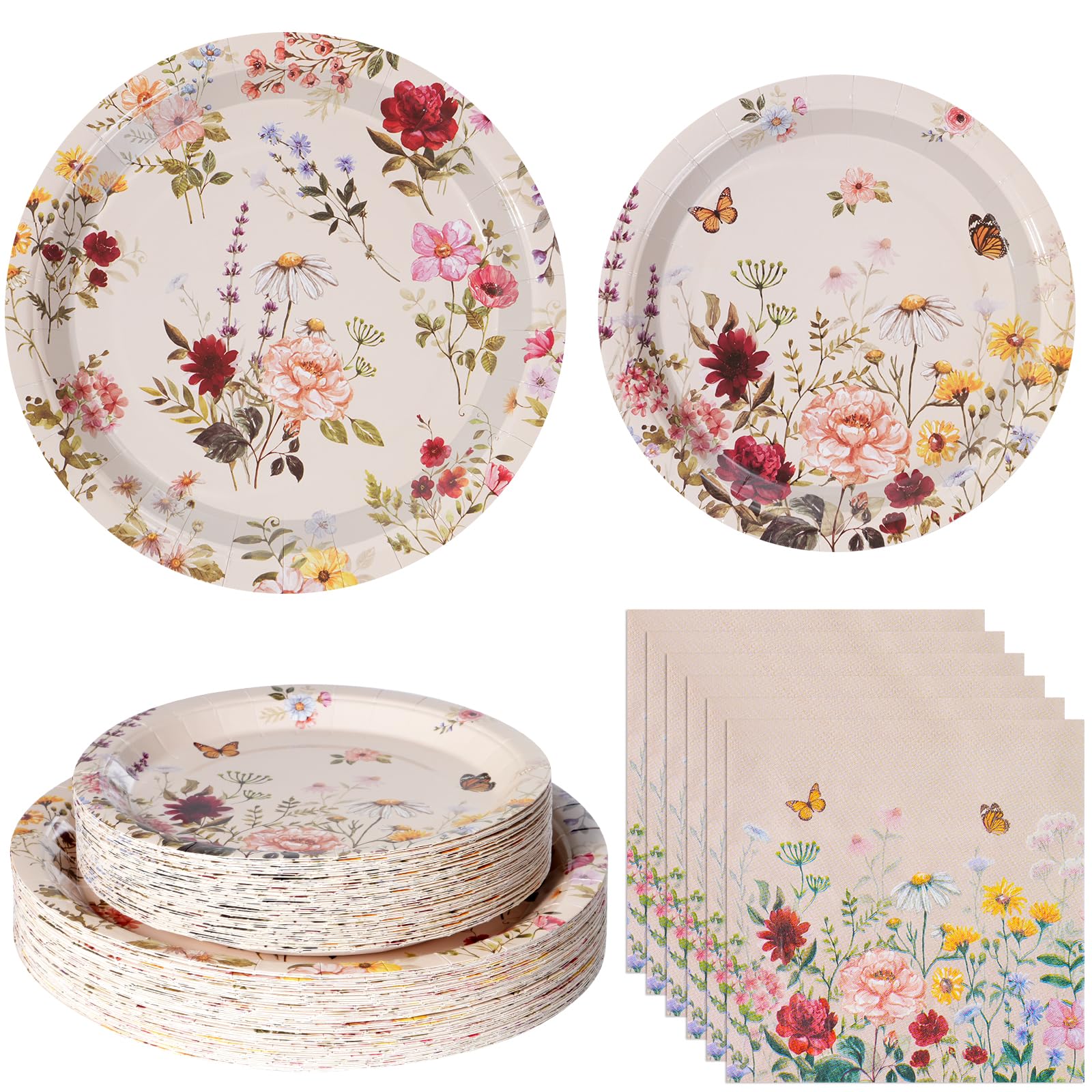 YIDAKO floral plates 9-inch with butterfly design for garden parties and easy cleanup.