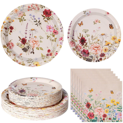 YIDAKO floral plates 9-inch with butterfly design for garden parties and easy cleanup.