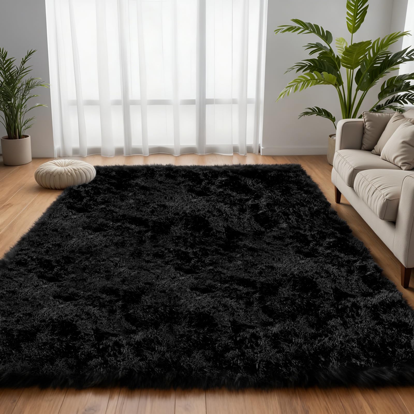 Yidanamy ultra-soft 5x7 rug in black adds cozy warmth to living spaces.
