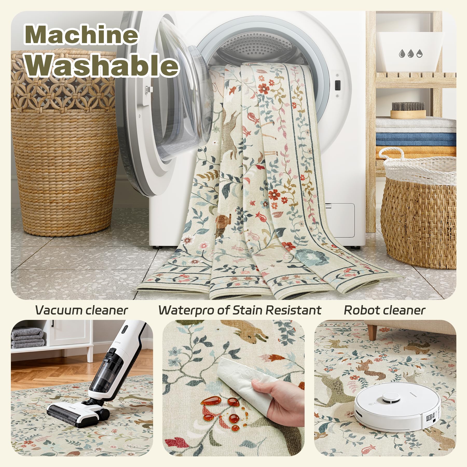 Beige floral Yidanamy rug 5x7 suited for neutral bedroom decor