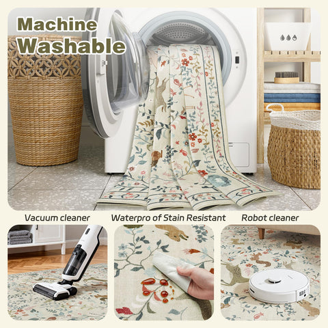 Beige floral Yidanamy rug 5x7 suited for neutral bedroom decor