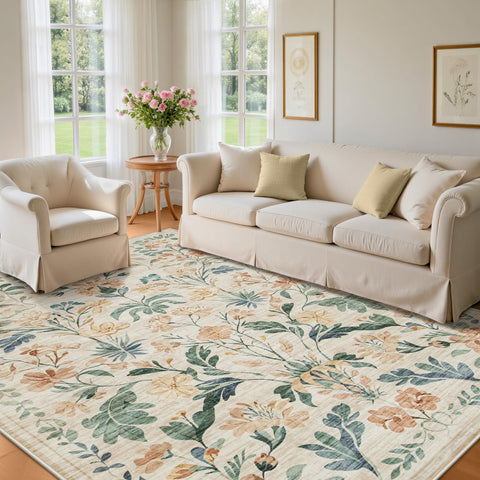 Yidanamy boho floral rug design highlights living room ambiance and decorative texture.