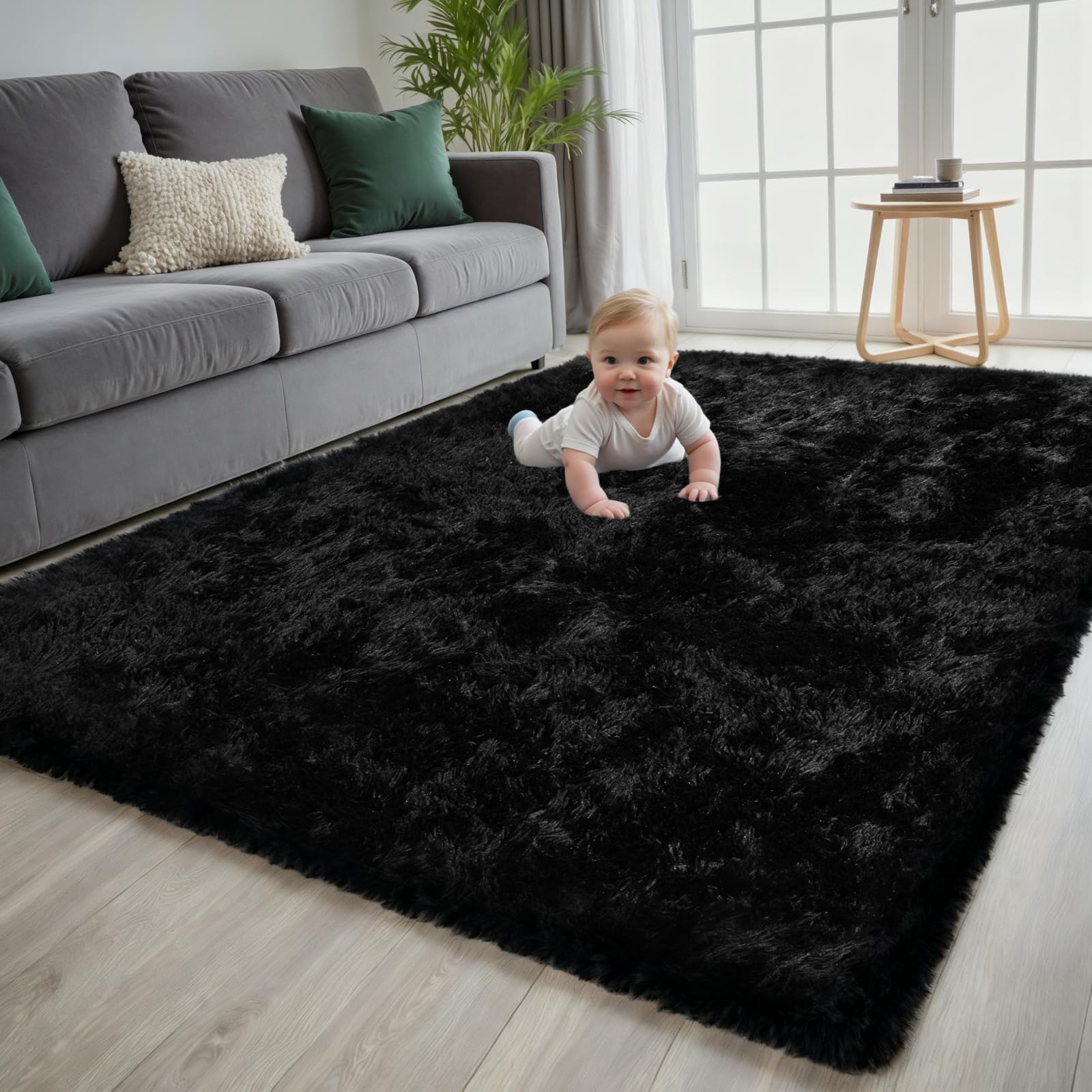 Yidanamy fluffy shag rug for living room enhances foot comfort.