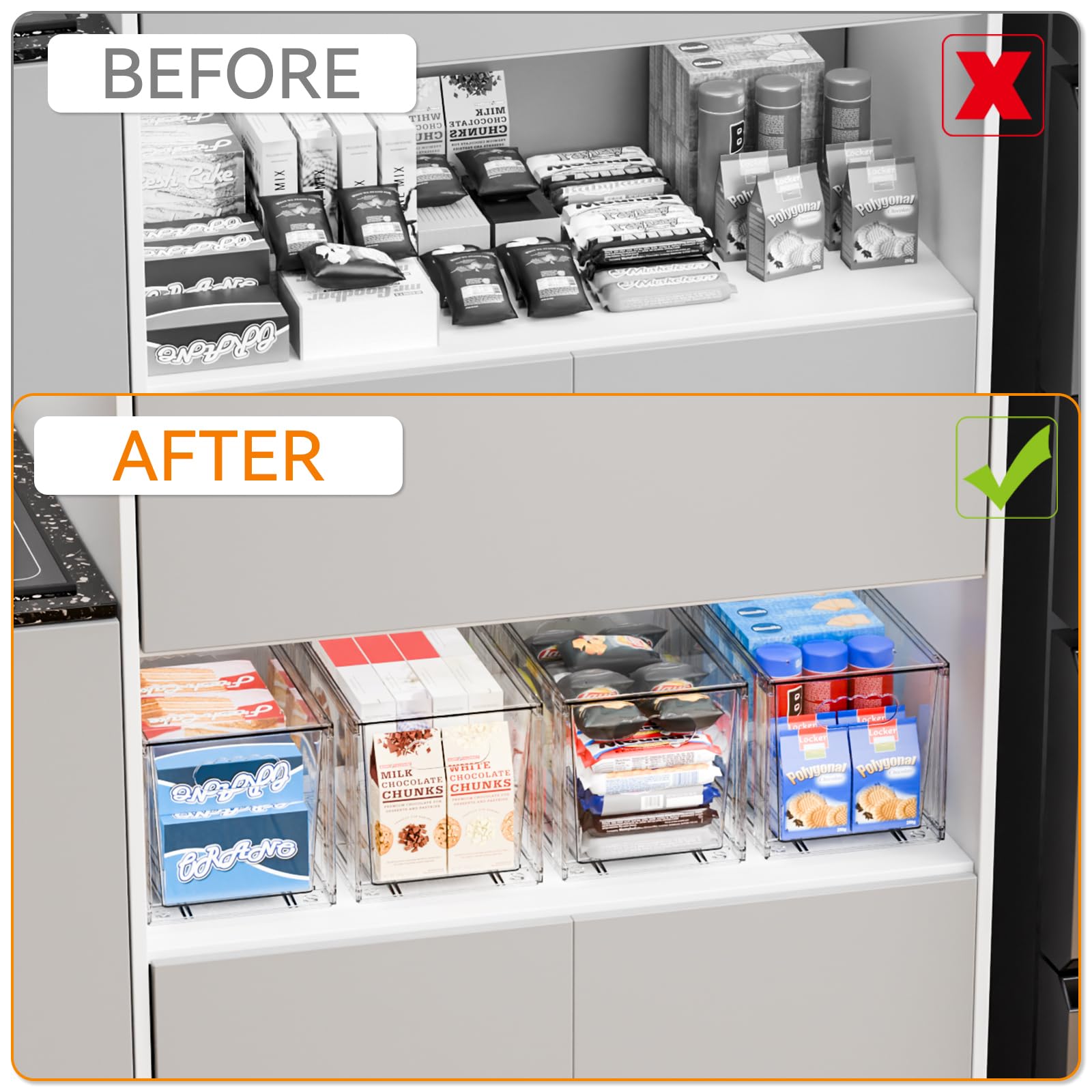 Yieach clear acrylic storage bin highlights contents at a glance