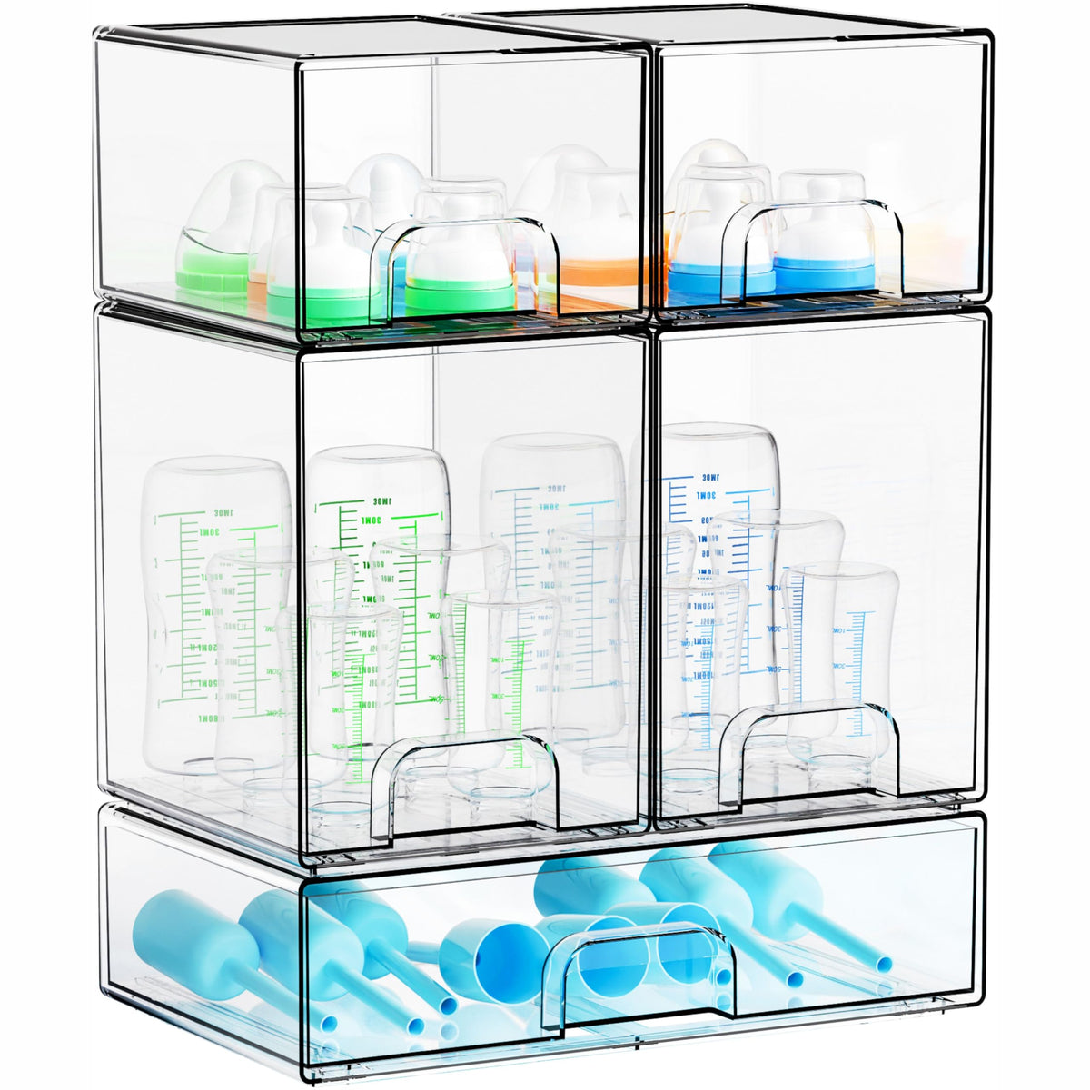 Yieach clear bottle organizer on countertop keeps bottles neatly arranged and accessible