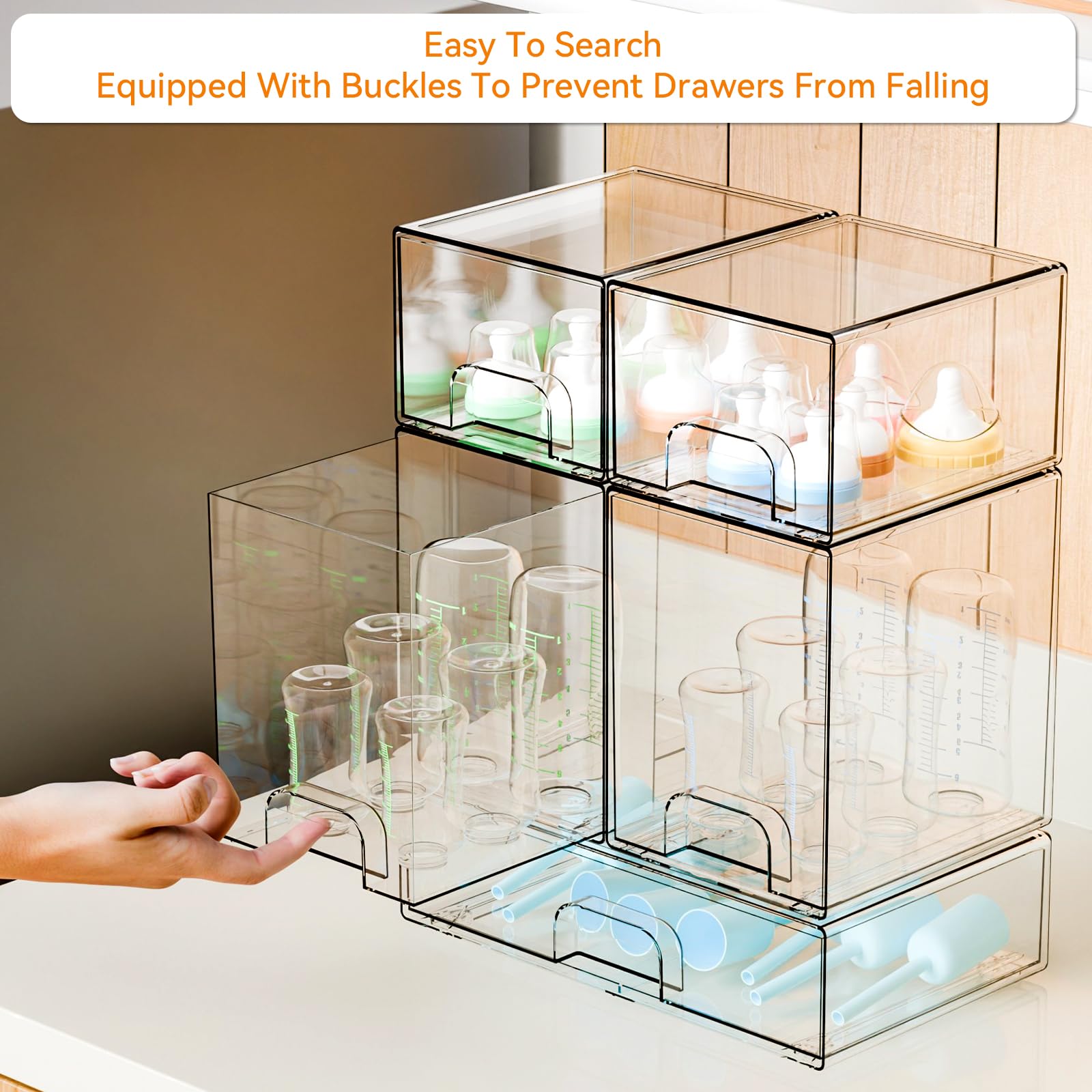 Yieach large bin drawer provides ample space for bottles and accessories
