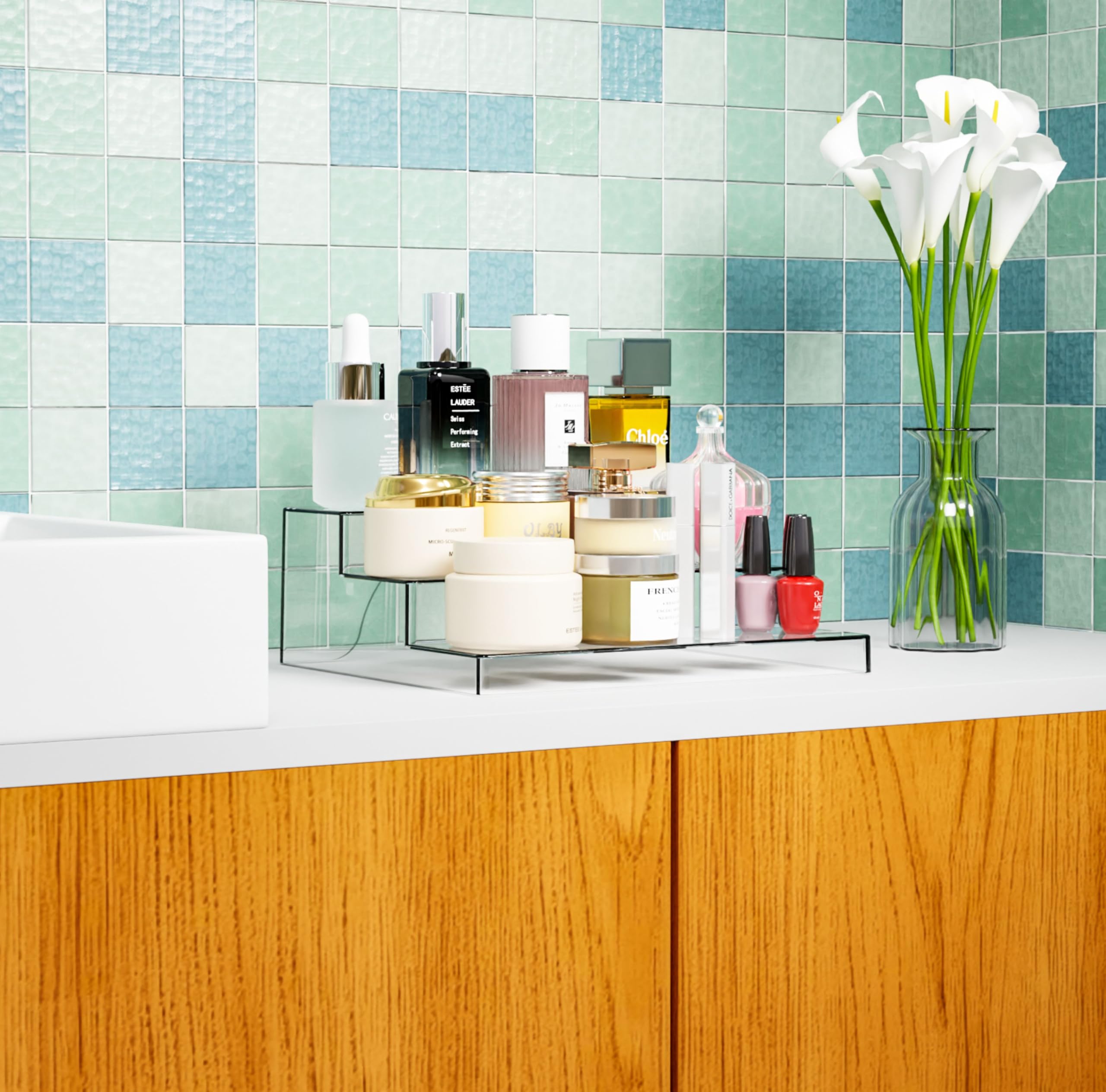 Yieach makeup skincare organizer tower keeps cosmetics tidy and accessible.