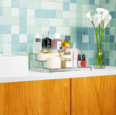 Yieach makeup skincare organizer tower keeps cosmetics tidy and accessible.