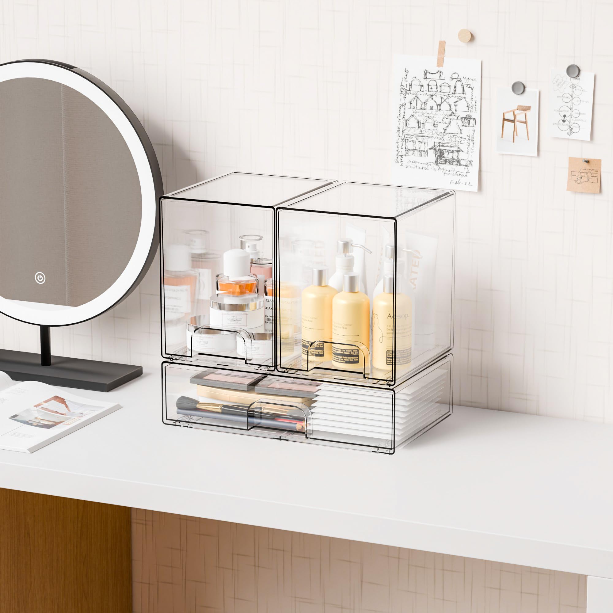 Yieach modular system helps you declutter shelves and desks.