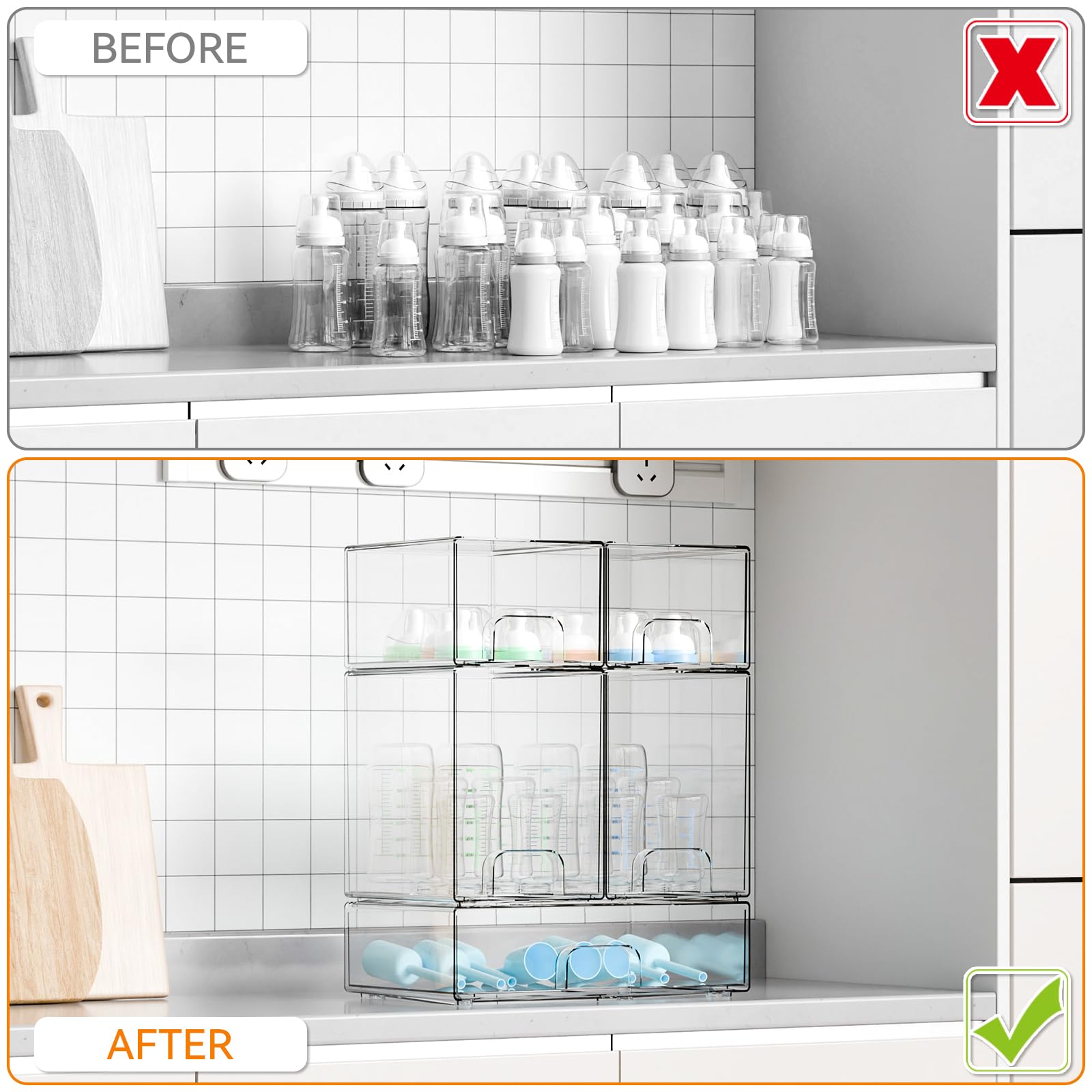 Yieach stackable drawer setup saves counter space and fits tight areas