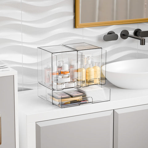 Yieach multi-use organizer fits bathroom, cabinet, and dresser surfaces.