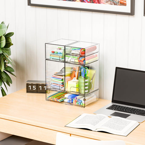 Yieach tiered drawer organization system helps organize shelves, dressers, or desks.