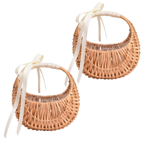 Yiheini half-moon wicker basket with brown handle for rustic wedding decor