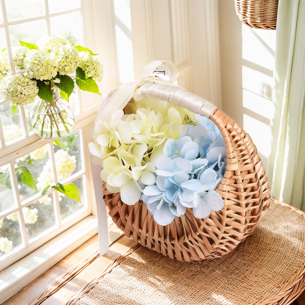 Yiheini half-moon wicker basket with ribbons, easy to carry during ceremonies