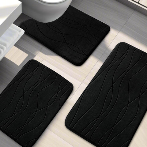 YIHOUSE 3-piece bath rug set black complements bathroom decor