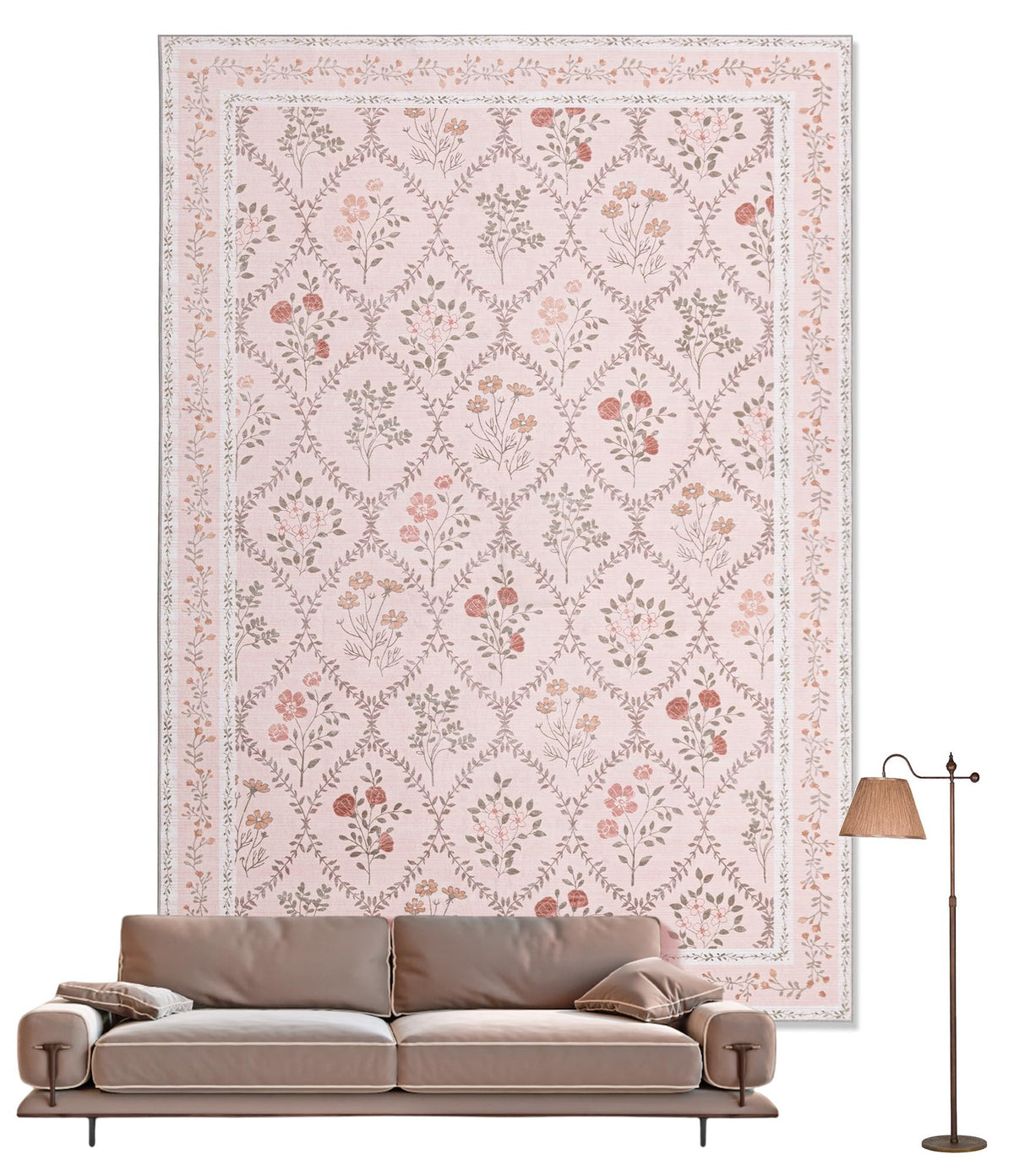YIHOUSE 5x7 pink floral rug for bedroom with soft feel and stain resistance.