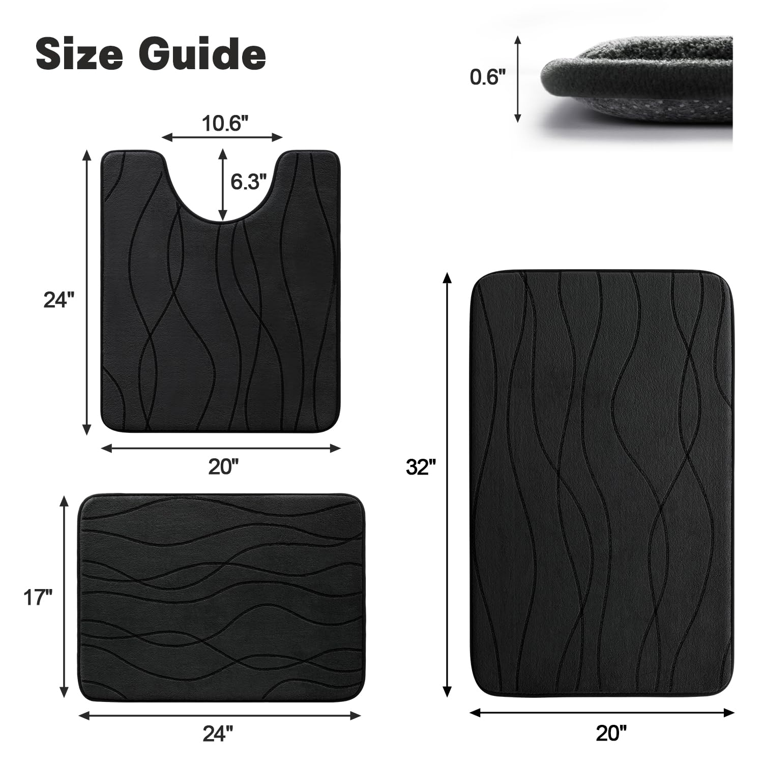 YIHOUSE absorbent bath mat black for drier bathroom floors