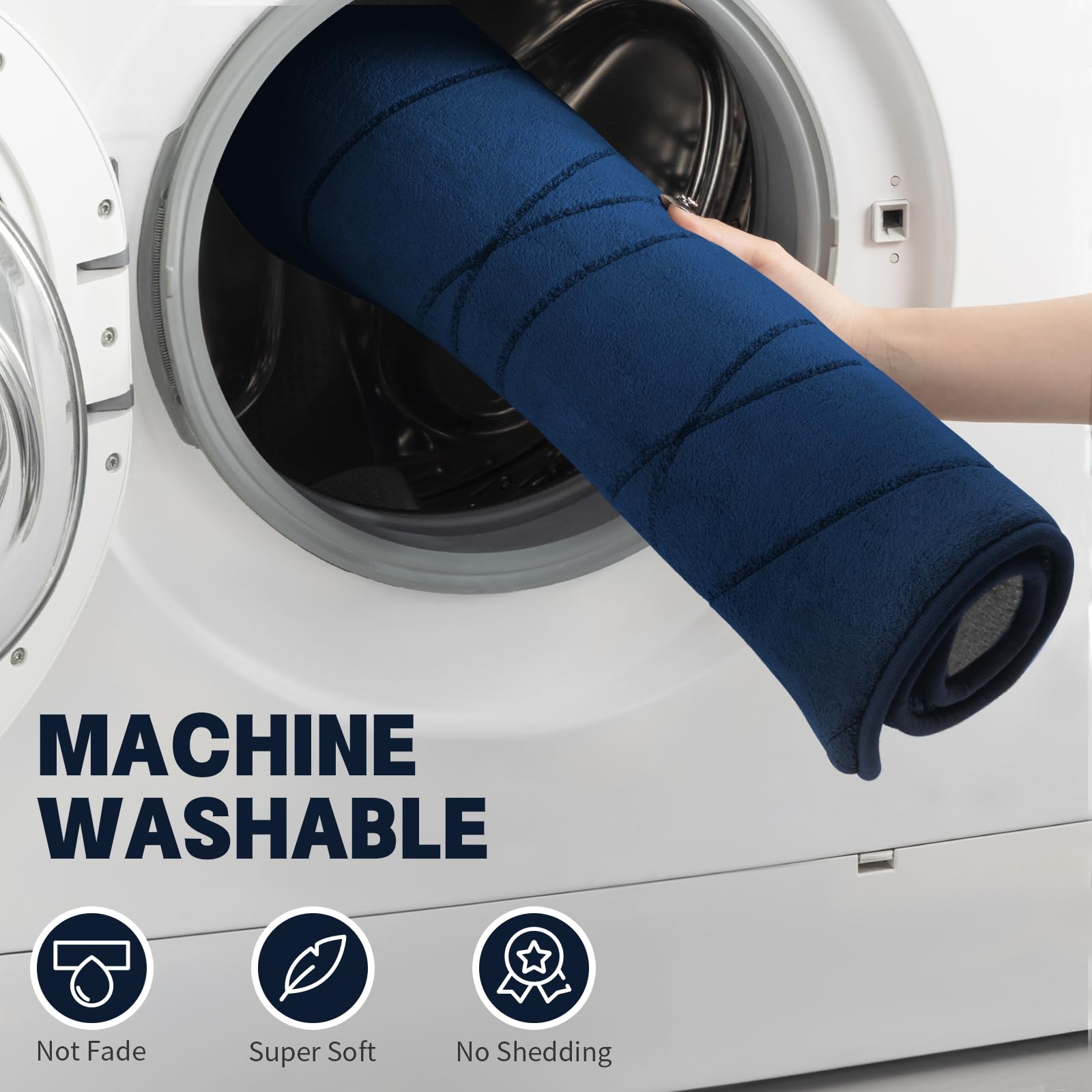 YIHOUSE non-slip backing on navy bath rug for secure placement