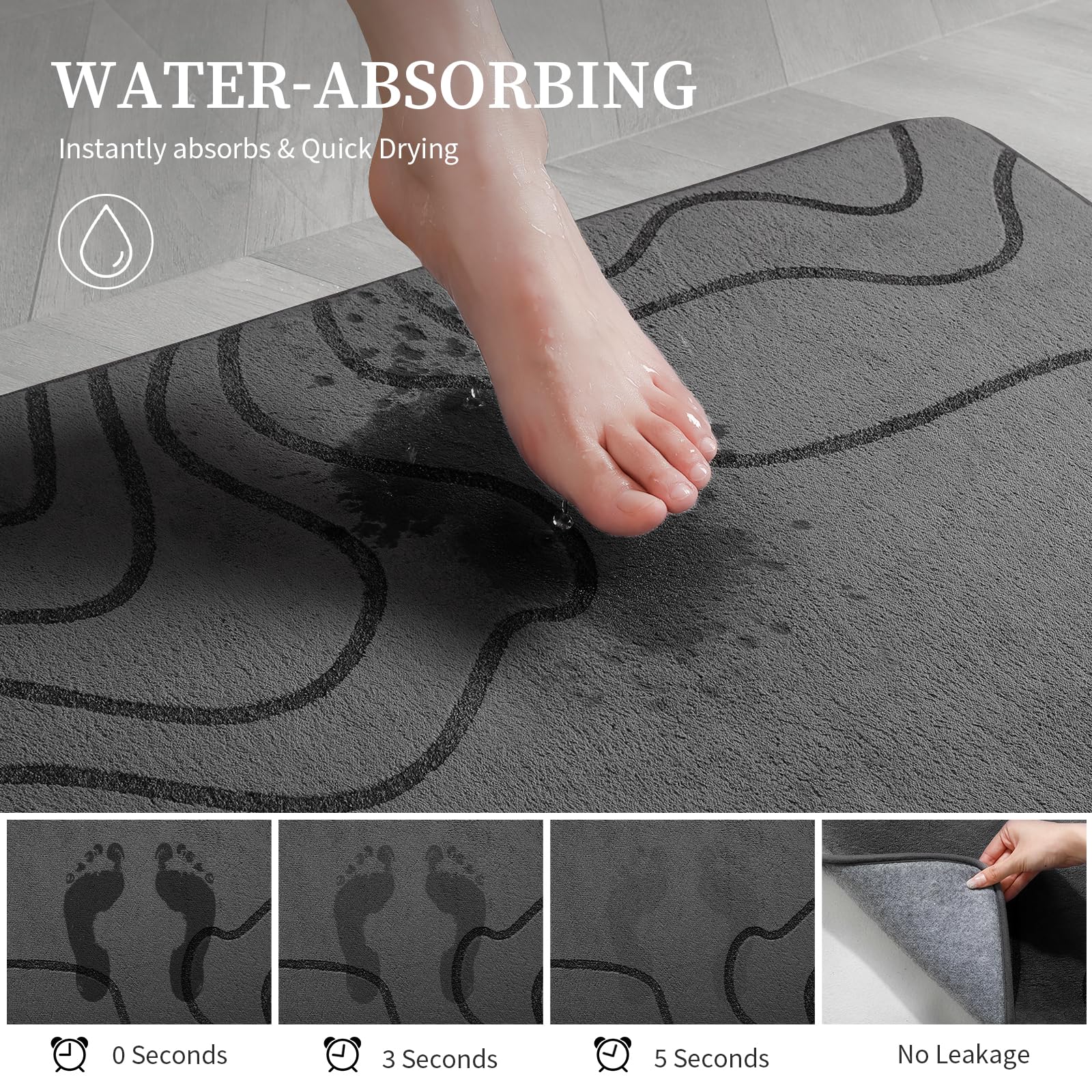 YIHOUSE bath rug features non-slip backing for secure placement.