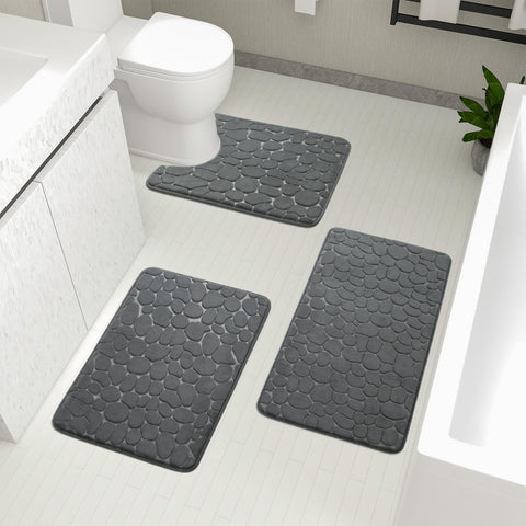YIHOUSE 3-piece dark grey bath rug set for coordinated bathroom comfort