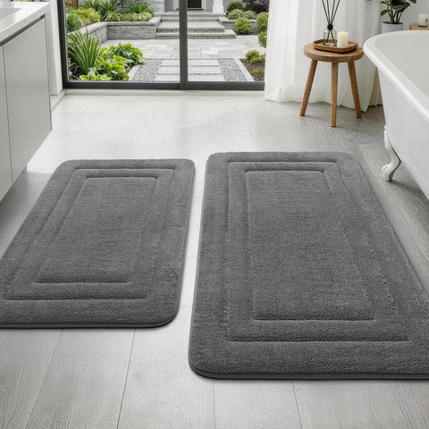 YIHOUSE bathroom rug set with embossed border for a tidy look and double-sink fit