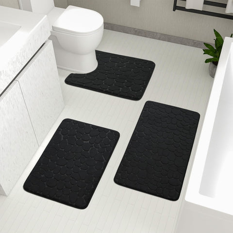 YIHOUSE 3-piece black large rug with soft velvet top for cozy feet on cold floors