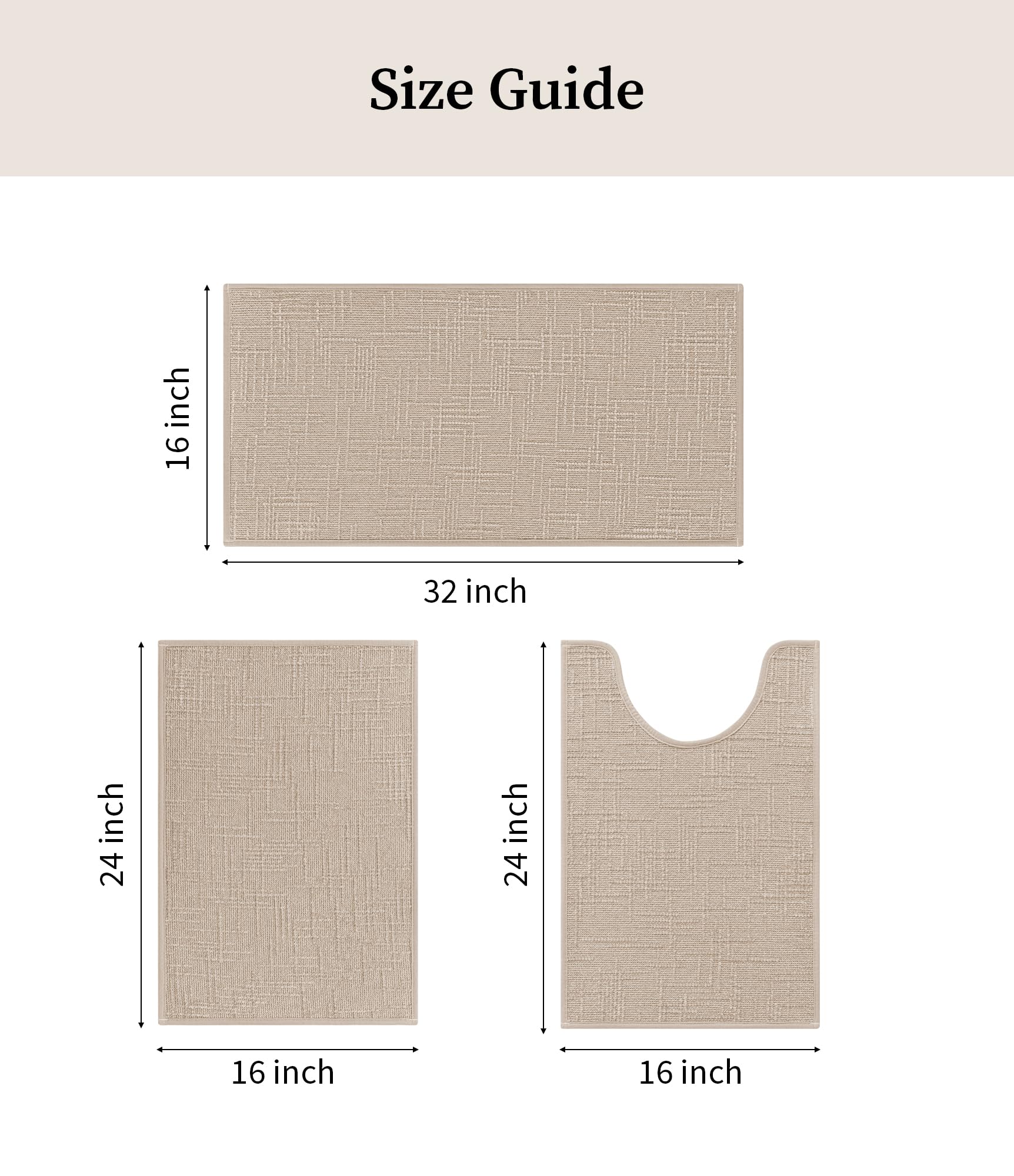 YIHOUSE beige bath mats with rubber backing on dry floors for grip