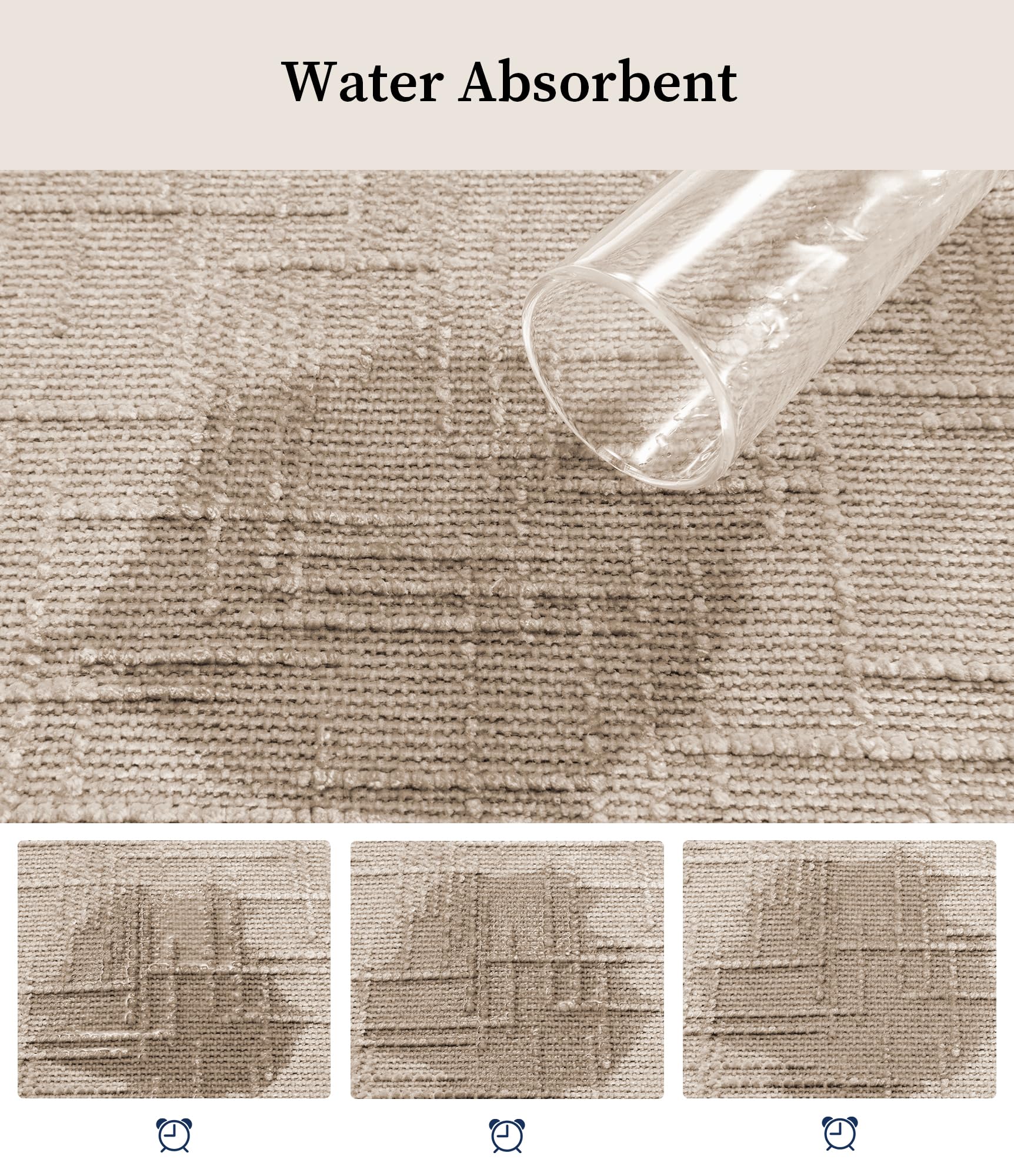 YIHOUSE three-layer absorbent rug set demonstrating quick water uptake