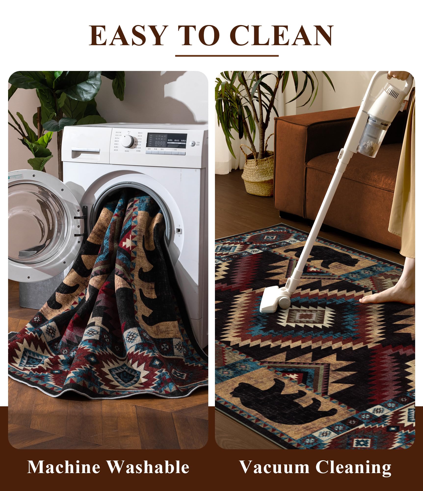 YIHOUSE bedroom-living-room rug blends rustic style with practicality