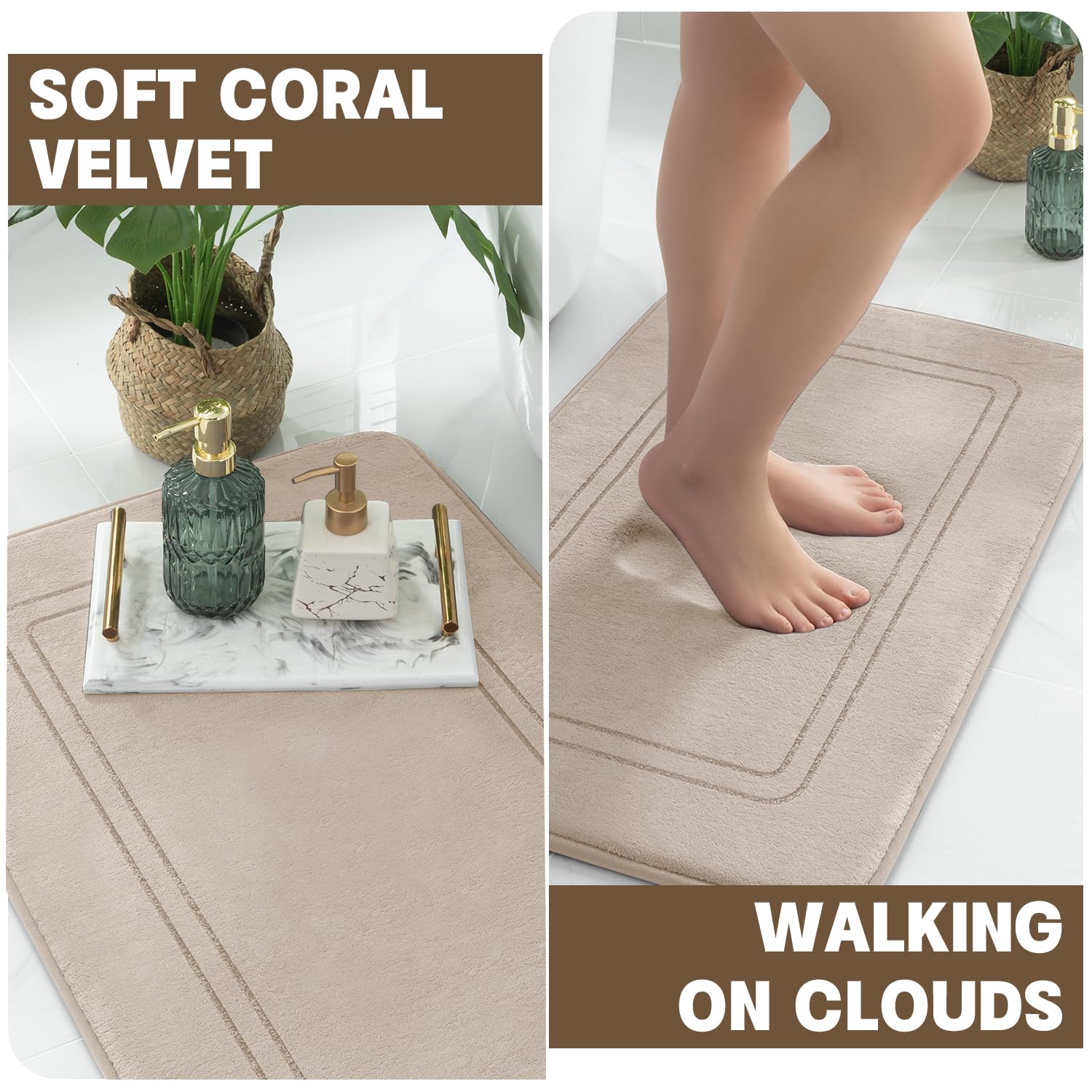 YIHOUSE beige bathroom mat in a coordinated bathroom setup