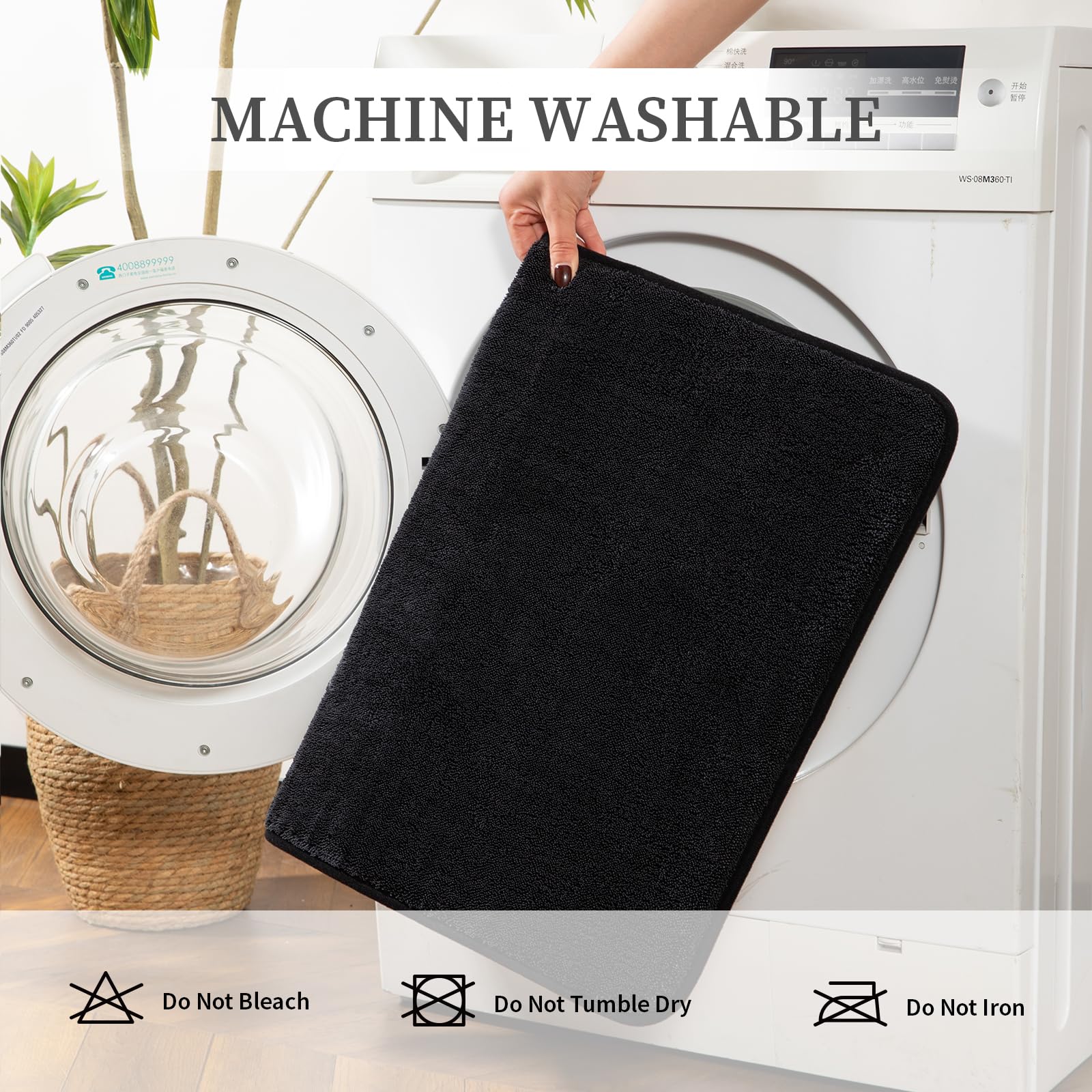 YIHOUSE black bathroom rug set styled in modern bathroom
