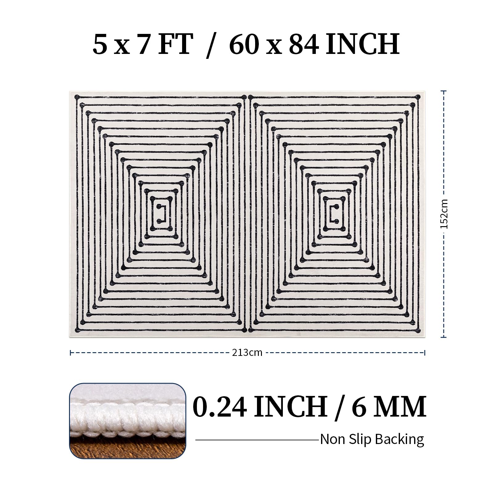 YIHOUSE black-and-white rug blends with modern decor