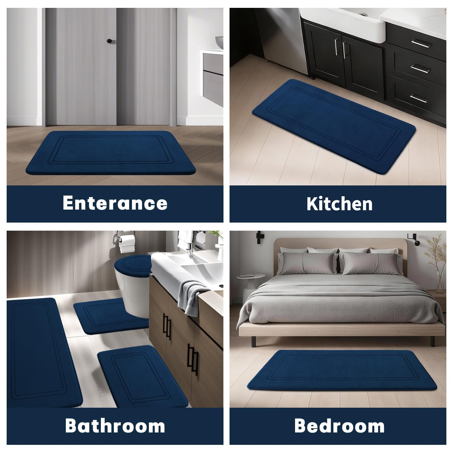 YIHOUSE memory foam bath mat set dark blue color complements any bathroom